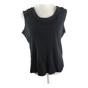 Choices Black Tank-Top Scoop Neck with Ruffle and Beads Size Petite Large